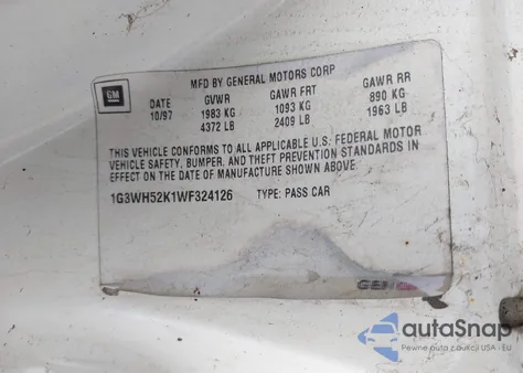 1998 Oldsmobile Intrigue from USA, damaged, VIN 1G3WH52K2WF388174